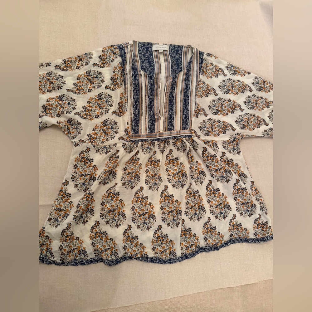 Lucky Brand Blue and White Floral Striped Top‎